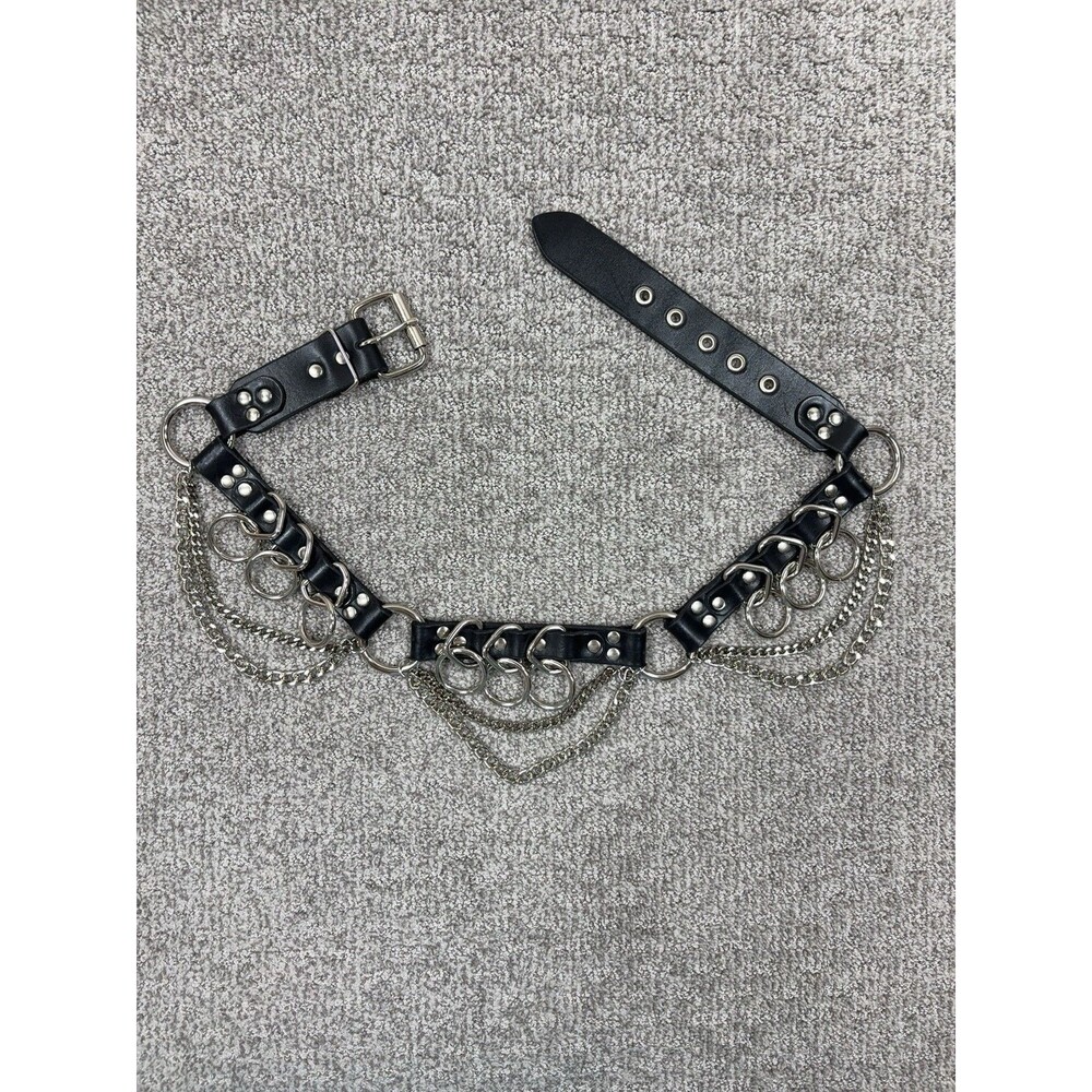 Bondage Leather Belt Womens One Size Black Punk Goth Studded Chains Emo Festival